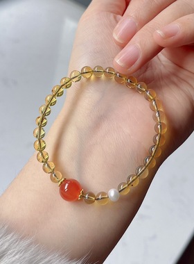 原创新款蓝珀手链女式小众设计感蜜蜡琥珀南红转运珠手串饰品礼物