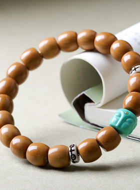 原创设计猴头核桃单圈手链 文玩菱镁矿松石佛头中式手串