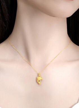 孟加拉赤金小海豚吊坠铜镀金时尚鱼生有你项链坠送女友礼物高保色