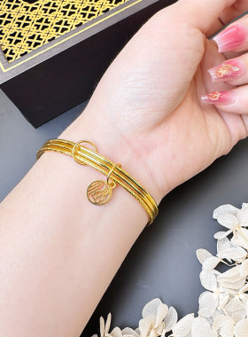 孟加拉赤金首饰品手镯子女士合金古法福字牌三生三世镯子复古简约