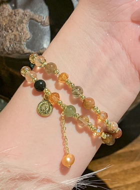 天然石发晶碧玺手链女新中式古典