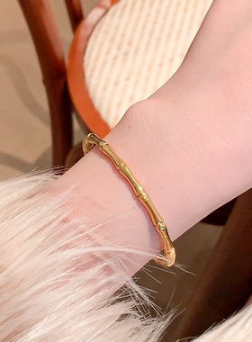 竹节素圈钛钢手镯女简约高级