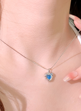 铜镀银项链蓝色海洋之心蛇骨链女