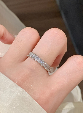 双珍珠小麻花交叉戒指女满钻尾戒