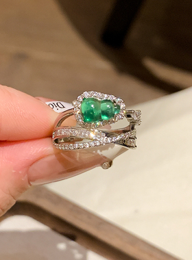 多层交叉绿葫芦仿玉髓戒指女