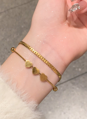 爱心钛钢手链女蛇骨链双层手链