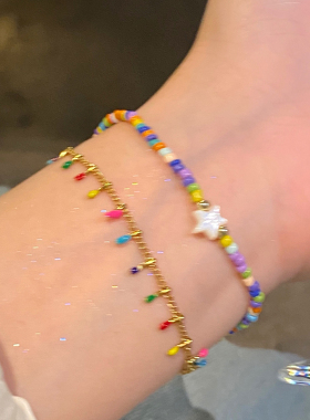 俏皮多巴胺珍珠双层叠戴手链女