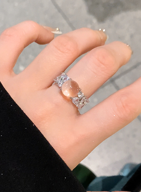 透明珠镶钻戒指女水晶指环开口
