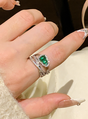 多层绿葫芦仿玉髓戒指女款开口