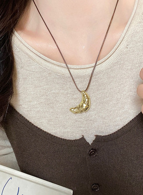 牛角包皮绳项链女韩式毛衣链