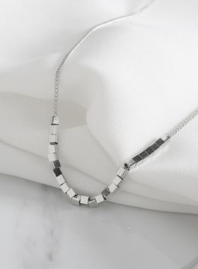 s925银方块项链女锁骨链冷淡风