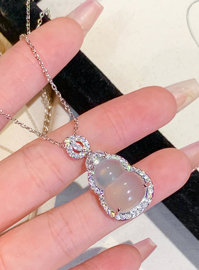 冰透仿白玉髓大葫芦项链新中式