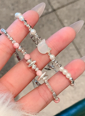 猫咪珍珠碎银子手链女甜美可爱