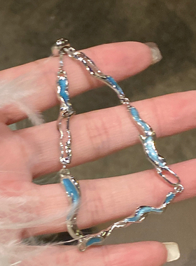 蓝色海浪几何抽拉手链女精致别致