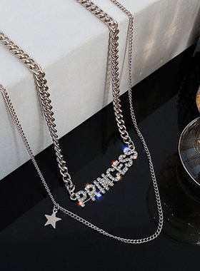 公主字母项链双层锁骨链女轻奢