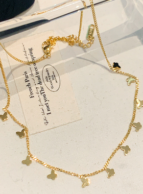 金闪闪小蝴蝶项链女款流苏锁骨链