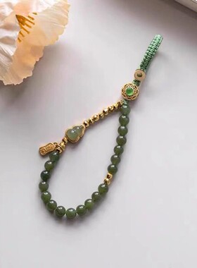 普陀山天然白玉葫芦平安钥匙扣挂件福禄双全转运手腕挂绳禅物祝福