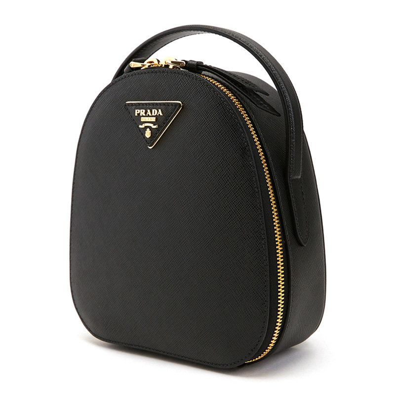prada黑色女士牛皮logo饰双肩背包 联采海外女士包袋