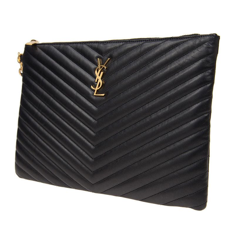 圣罗兰黑色女士时尚官方手拿包 联采海外女士包袋