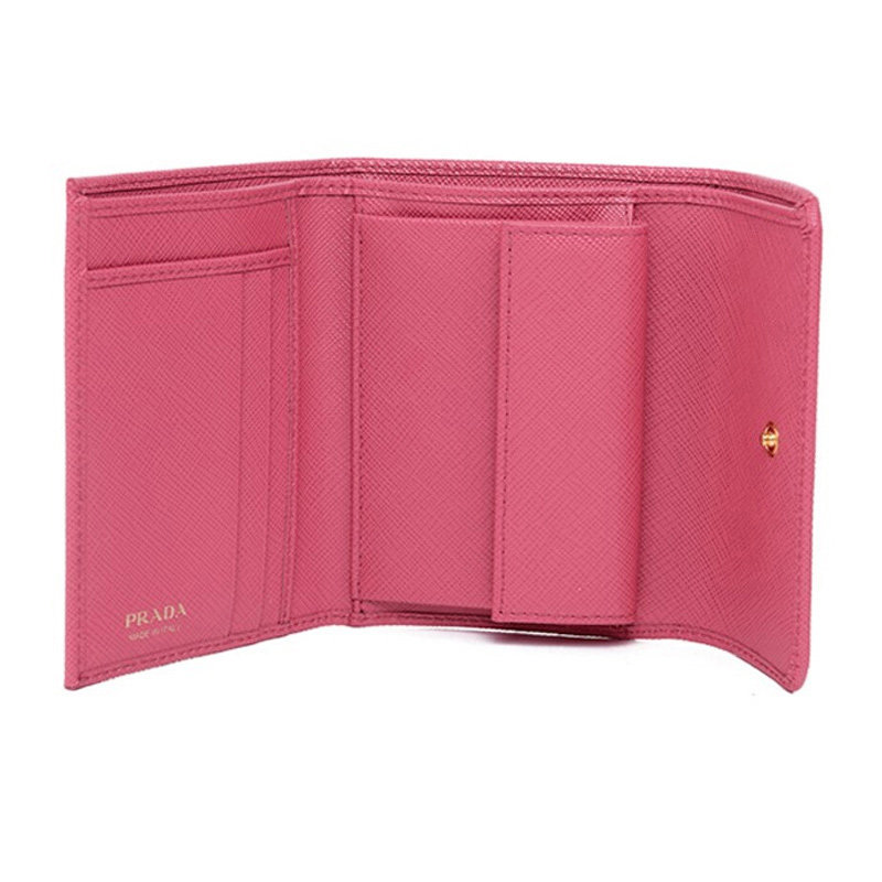 prada女士玫红色牛皮logo饰钱包 联采海外女士包袋