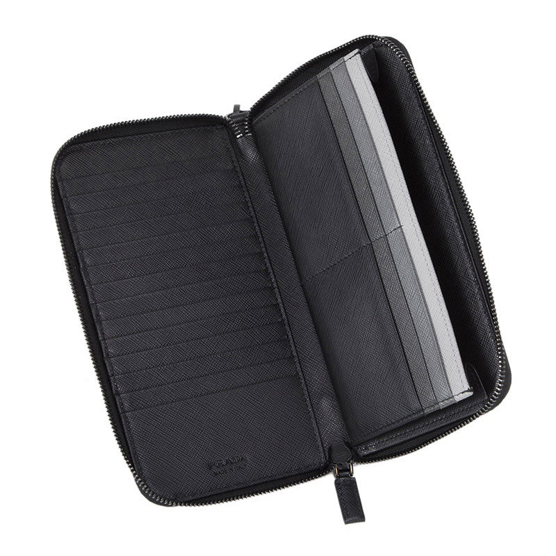 prada男士黑色长款牛皮logo休闲包 联采海外男士包袋