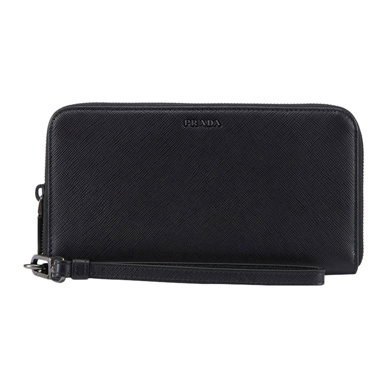 prada男士黑色长款牛皮logo休闲包 联采海外男士包袋