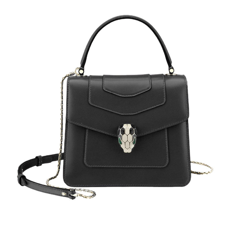 bvlgari女士黑色牛皮手提手提包 联采海外女士包袋