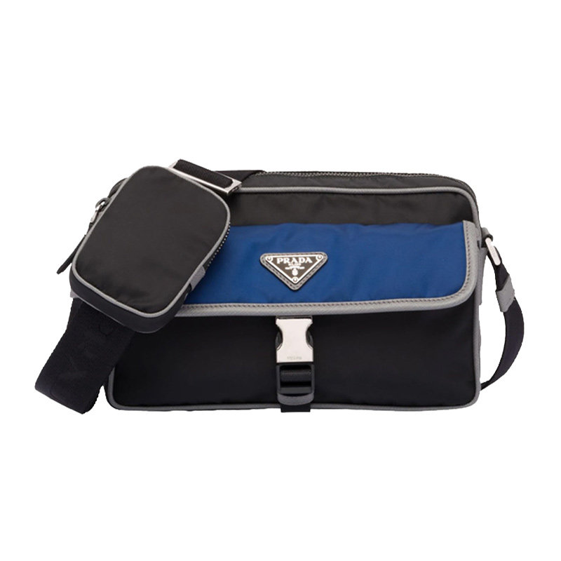 prada男士黑色牛皮logo饰斜挎包 联采海外男士包袋