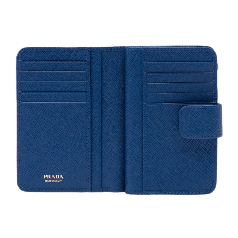 prada女士蓝色牛皮logo饰百搭钱包 联采海外女士包袋