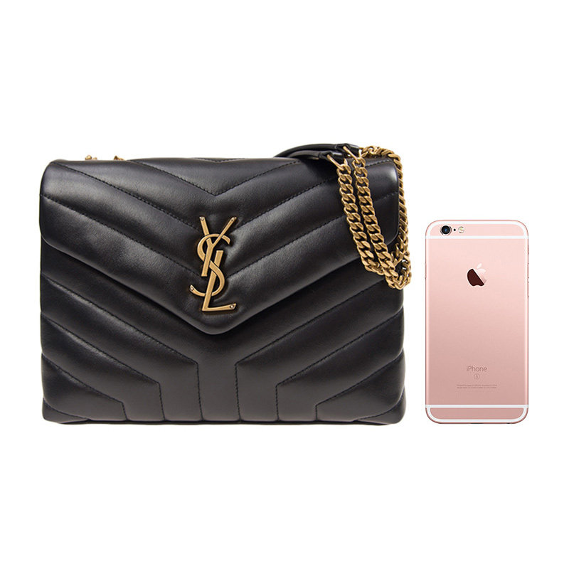 圣罗兰女士黑色牛皮链条金属斜挎包 联采海外女士包袋