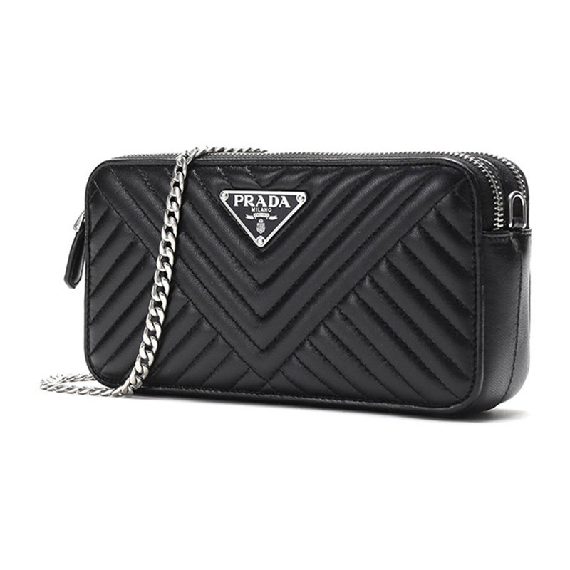 prada女士黑色羊皮迷你logo休闲包 联采海外女士包袋