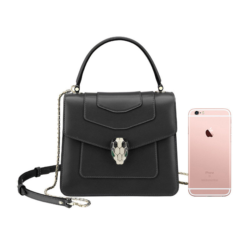 bvlgari女士黑色牛皮手提手提包 联采海外女士包袋