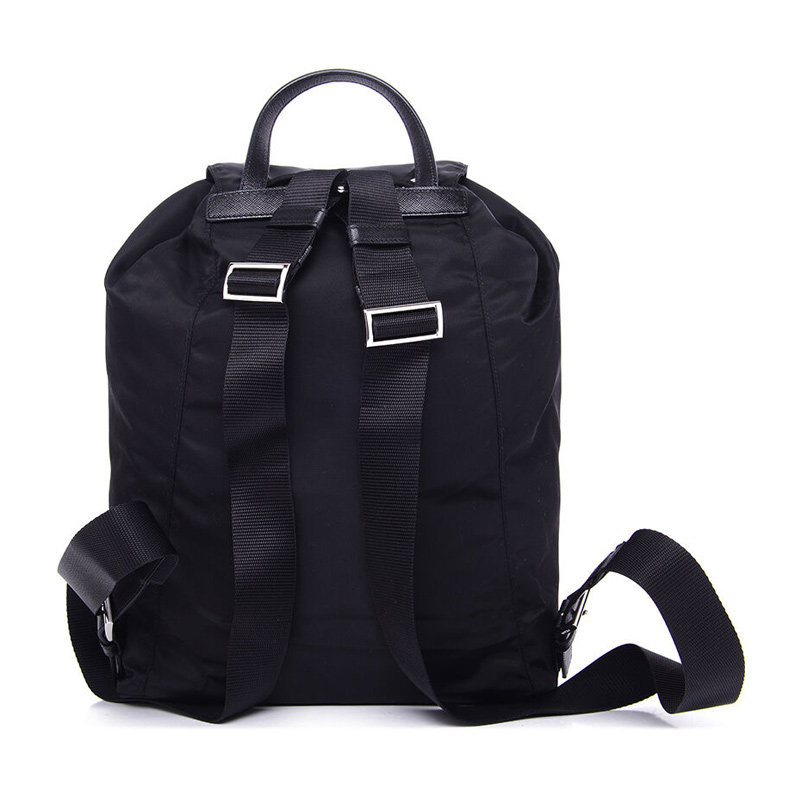 prada黑色帆布女士牛皮饰双肩背包 联采海外女士包袋