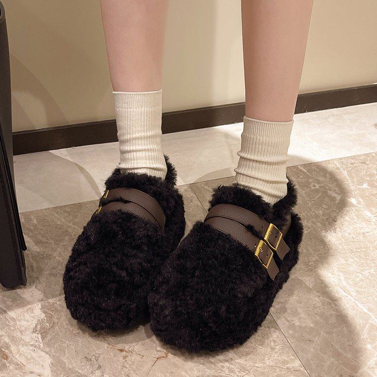 2026厚底增高毛毛鞋女外穿冬季新款时尚百搭一脚蹬豆豆鞋加绒棉鞋,淘宝优惠券,粉丝福利购,淘宝优惠卷