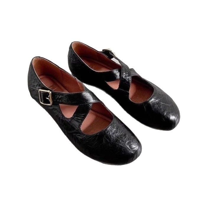 2026平底圆头新款复古带玛丽珍鞋女秋交叉芭蕾舞鞋子浅口单鞋褶皱,淘宝优惠券,粉丝福利购,淘宝优惠卷