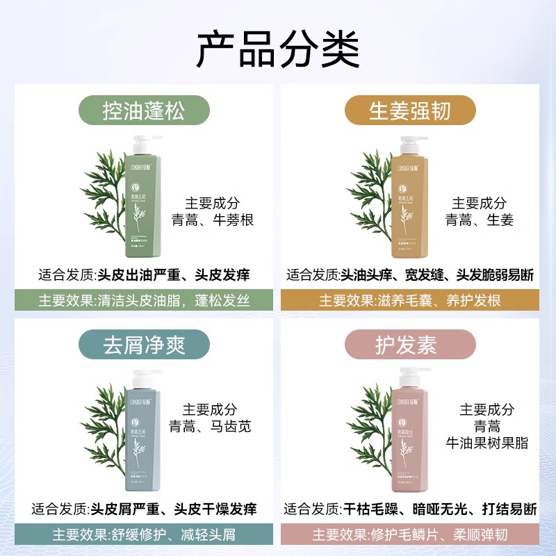 【立即抢购】征服青蒿去屑止痒控油洗发水防断发护发生姜养发套装-图0