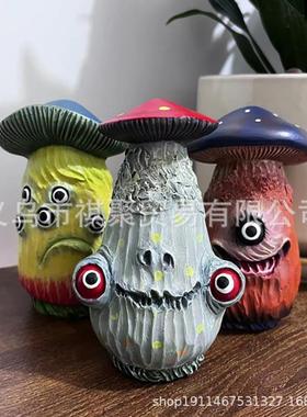 厂家直销跨境外贸独立站万圣节骷髅蘑菇怪兽树脂工艺品摆件办公桌