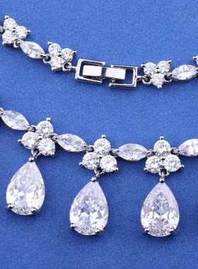 结婚饰品新娘首饰主婚纱项链耳环套装晚宴礼服配饰高级感锆石流苏