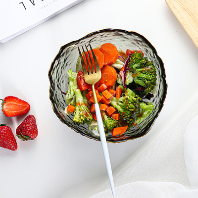北欧透明玻璃碗ins风创意个性金边