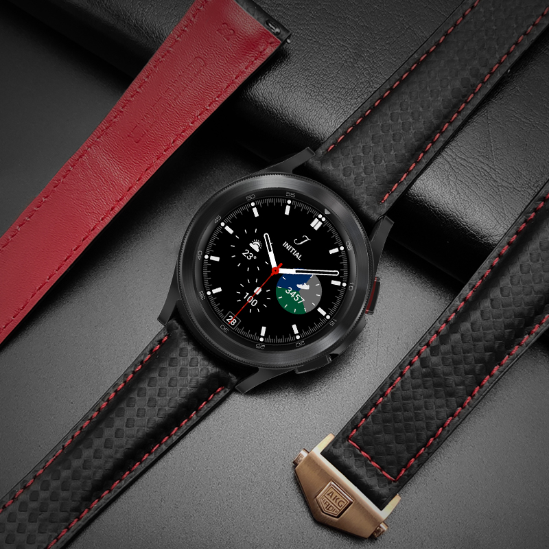 适用三星Galaxy Watch 6/7/8 Ultra Pro Classic 手表表带碳纤维纹牛皮蝴蝶扣手表带潮牌ins腕带华为表带 - 图3