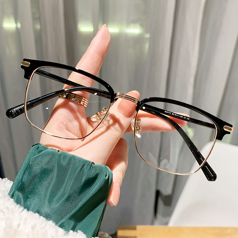 感光变色近视眼镜男防辐射抗蓝光平光镜男潮痞帅半框理工男眼镜框