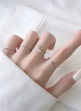 日韩简约波浪形个指环小众设计感气网红尾套装女