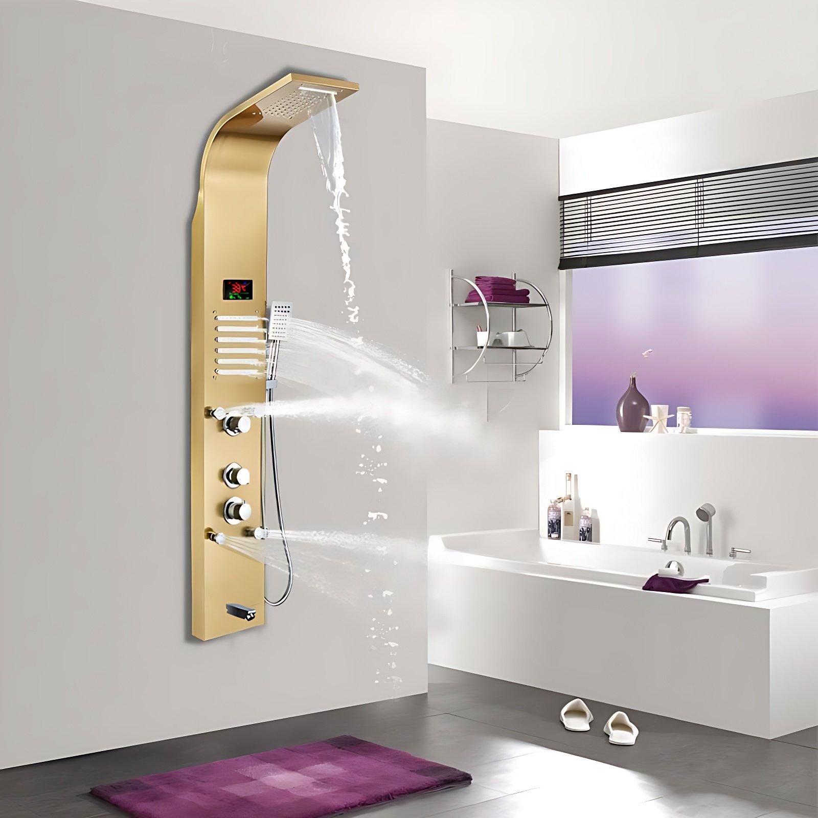 金色智能数显恒温淋浴花洒套装龙头浴室淋浴屏沐浴大花洒喷头套装,淘宝优惠券,粉丝福利购,淘宝优惠卷