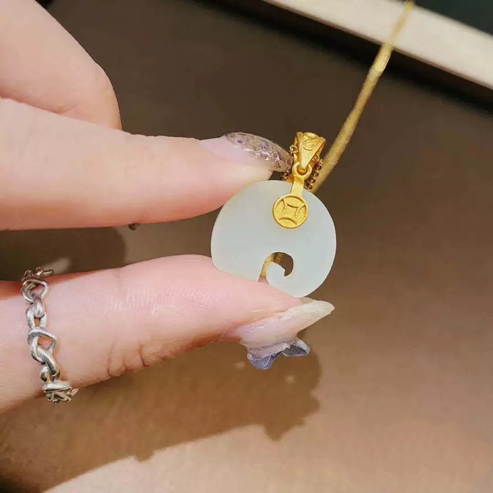 925银镶福字小象吊坠镶嵌和田玉 督臣项坠/吊坠