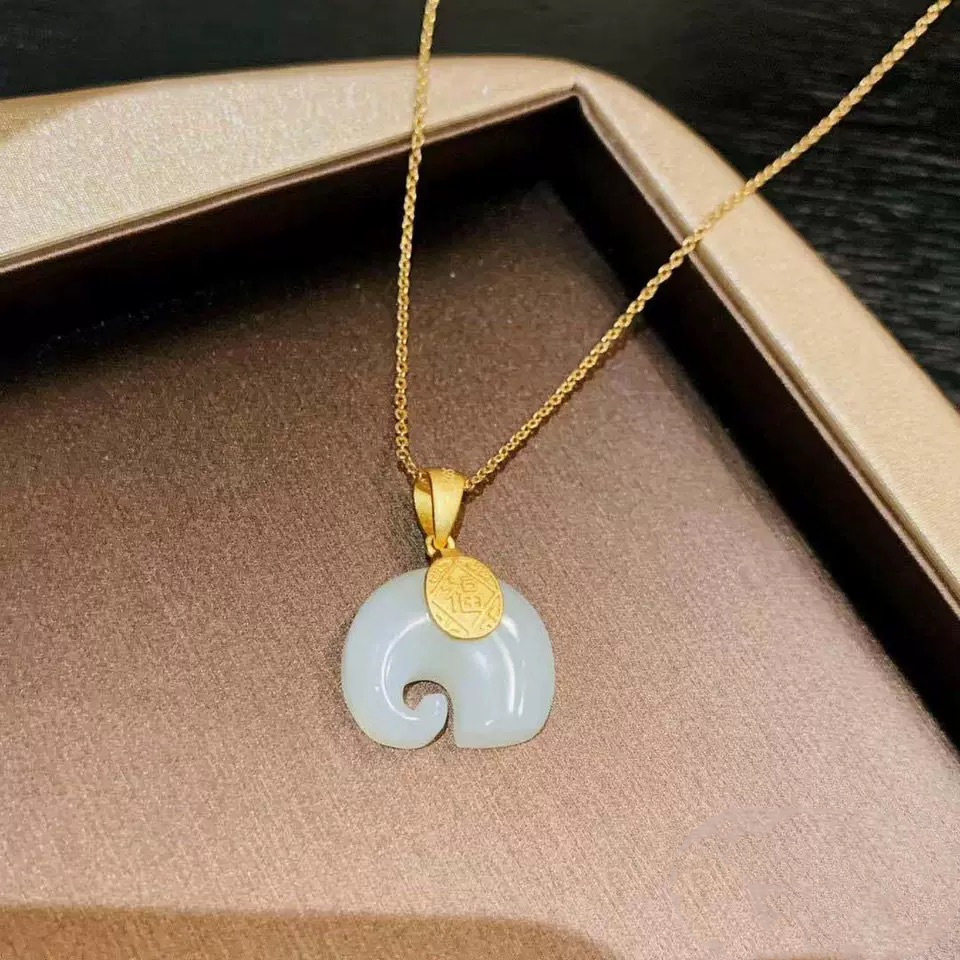 925银镶福字小象吊坠镶嵌和田玉 督臣项坠/吊坠