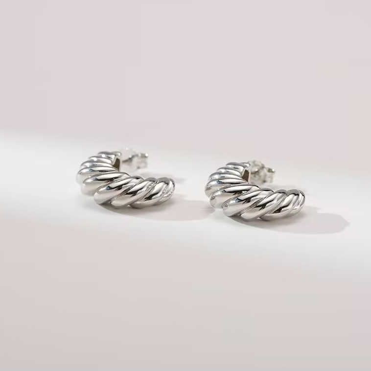 s925纯银牛角包耳钉麻花C型耳环女时尚潮流时尚气质耳饰,淘宝优惠券,粉丝福利购,淘宝优惠卷