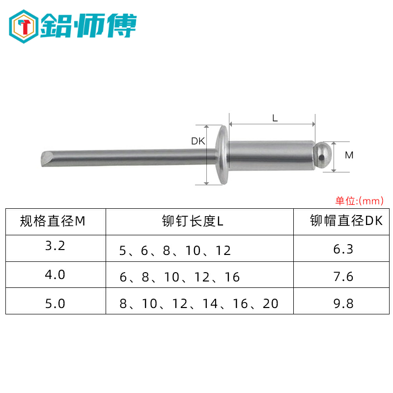 铝抽芯铆钉子母拉钉大帽铝制抽芯柳钉半圆头抽心开口形五金装潢用 - 图2