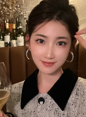 轻奢锆石圈圈耳环2026新款潮冷淡风耳钉夸张大耳圈女耳饰高级感