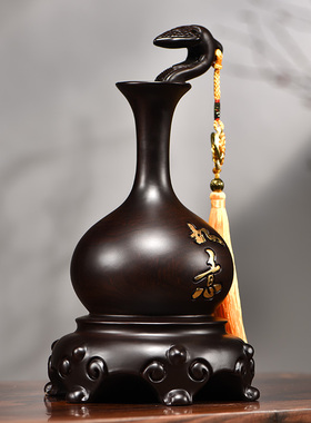 黑檀木新中式风雕刻送礼如意葫芦