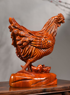 花梨木雕鸡摆件实木生肖鸡红木